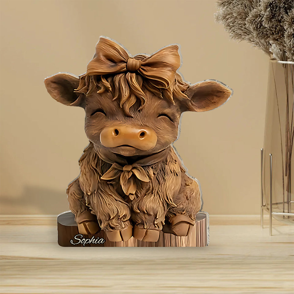 Cute Highland Cow - Personalized Highland Cow Custom Shaped Acrylic Plaque