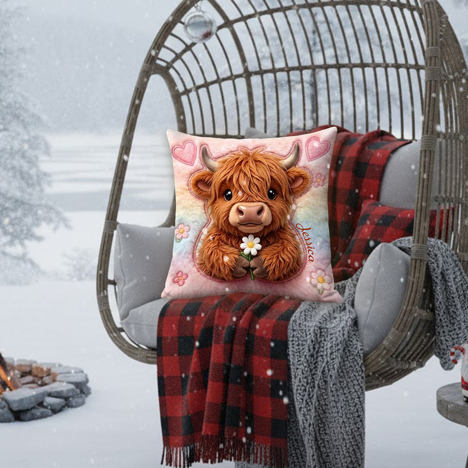 Love Highland Cows - Personalized Highland Cow Premium Faux Fur Pillow
