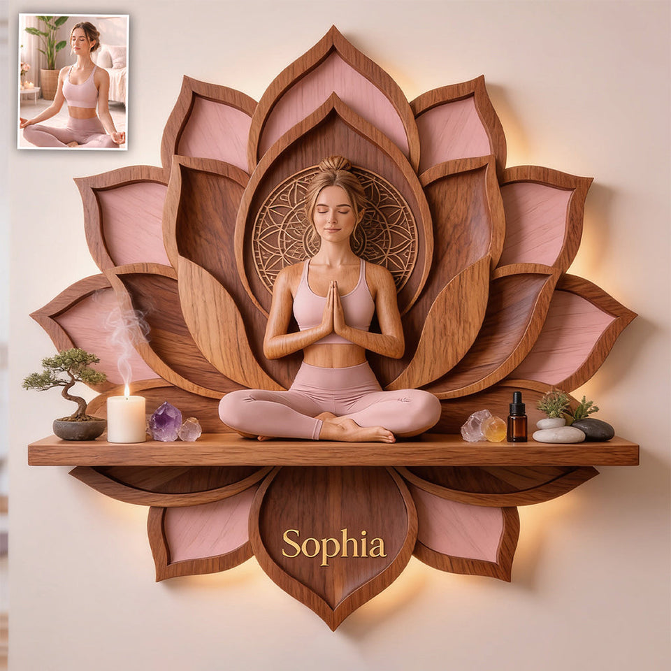 Just Breath - Personalized Yoga Wooden Floating Shelf