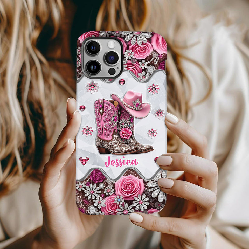Cowgirl Boots - Personalized Cowgirl Full Print Phone Case & Phone Grip