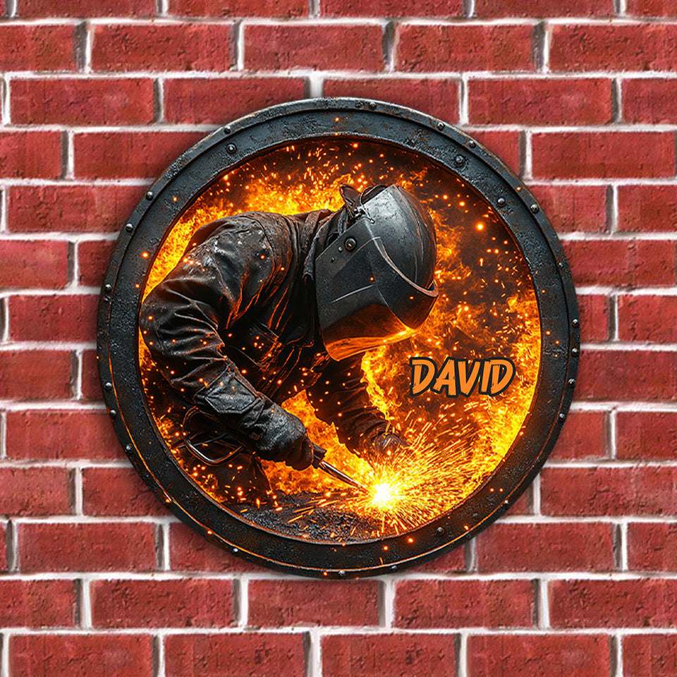 Gift For Welder Man - Personalized Welder Round Metal Sign