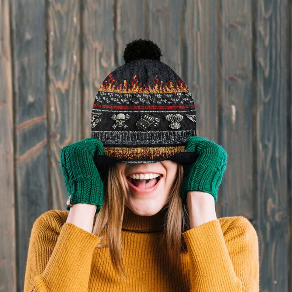 Flame & Engine - Personalized Biker Beanie Hat
