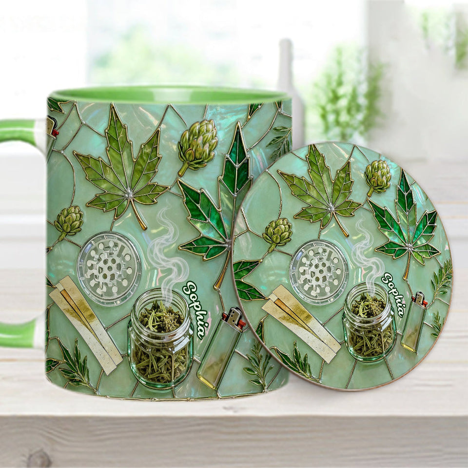 Green Magic Leaf - Personalized Weed Accent Mug & Coaster