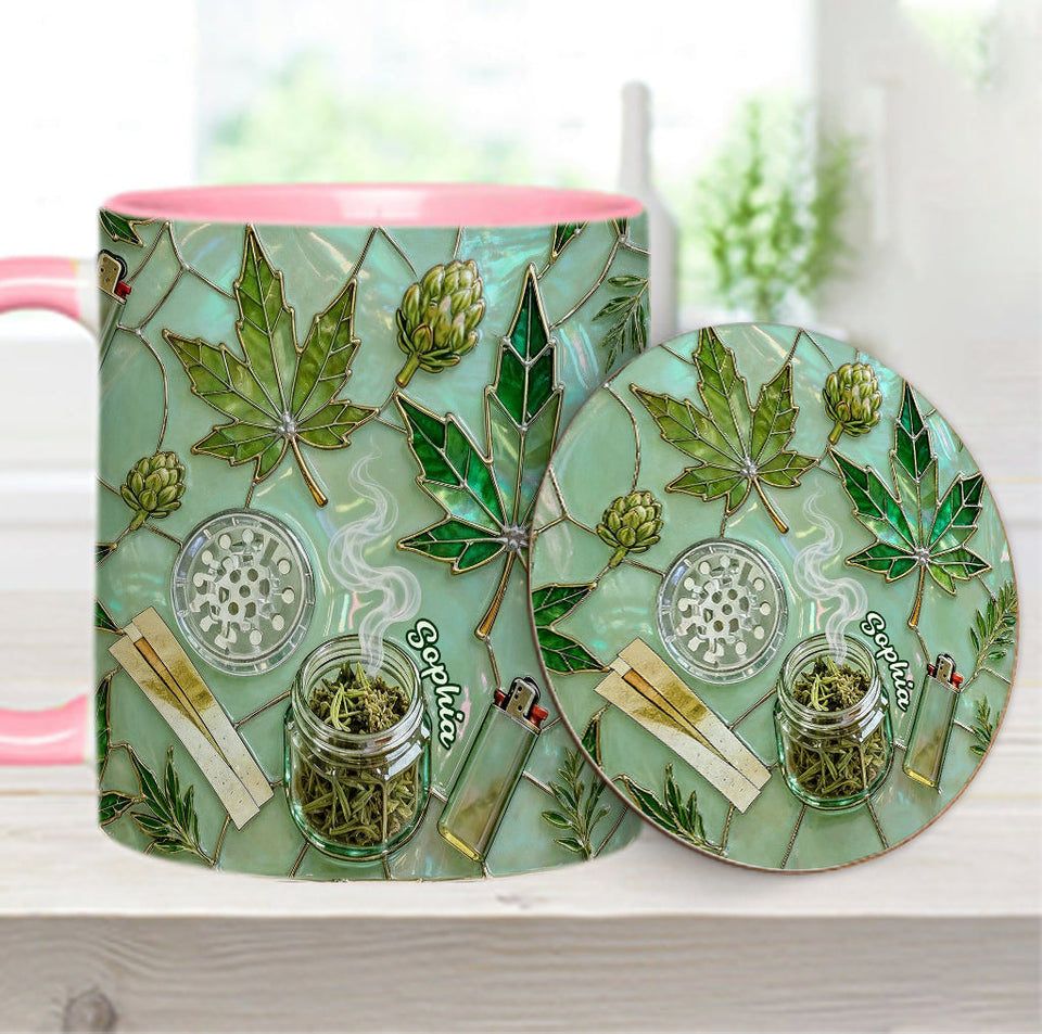 Green Magic Leaf - Personalized Weed Accent Mug & Coaster