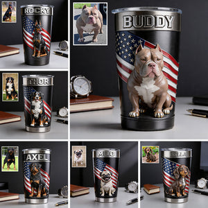 Custom Any Photo Pet With American Flag Pattern - Personalized Dog Tumbler