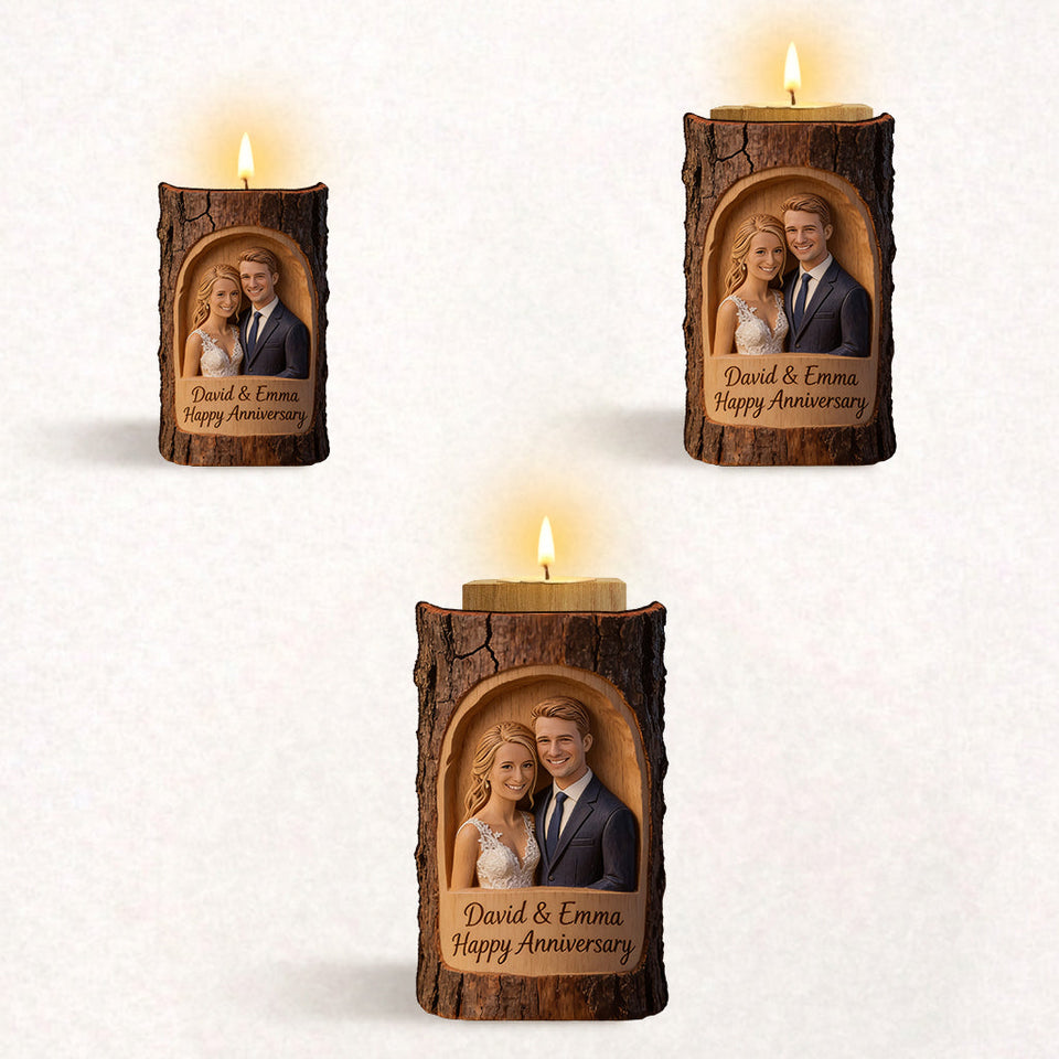 Custom Any Photo Couple Gift - Personalized Couple Custom Shape Wooden Candle Holder
