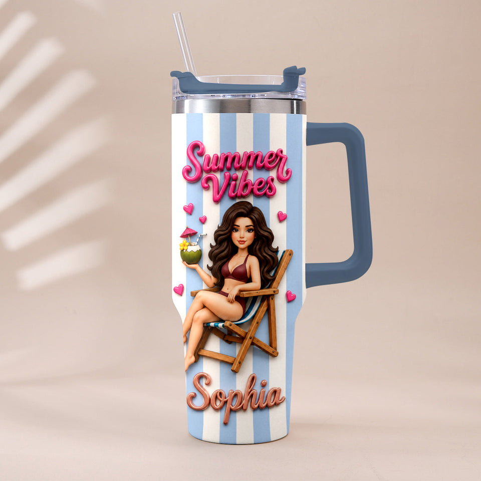 Beach Lovin' Girl - Personalized Sea Lover Tumbler With Plush Charm