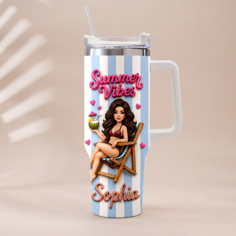 Beach Lovin' Girl - Personalized Sea Lover Tumbler With Plush Charm