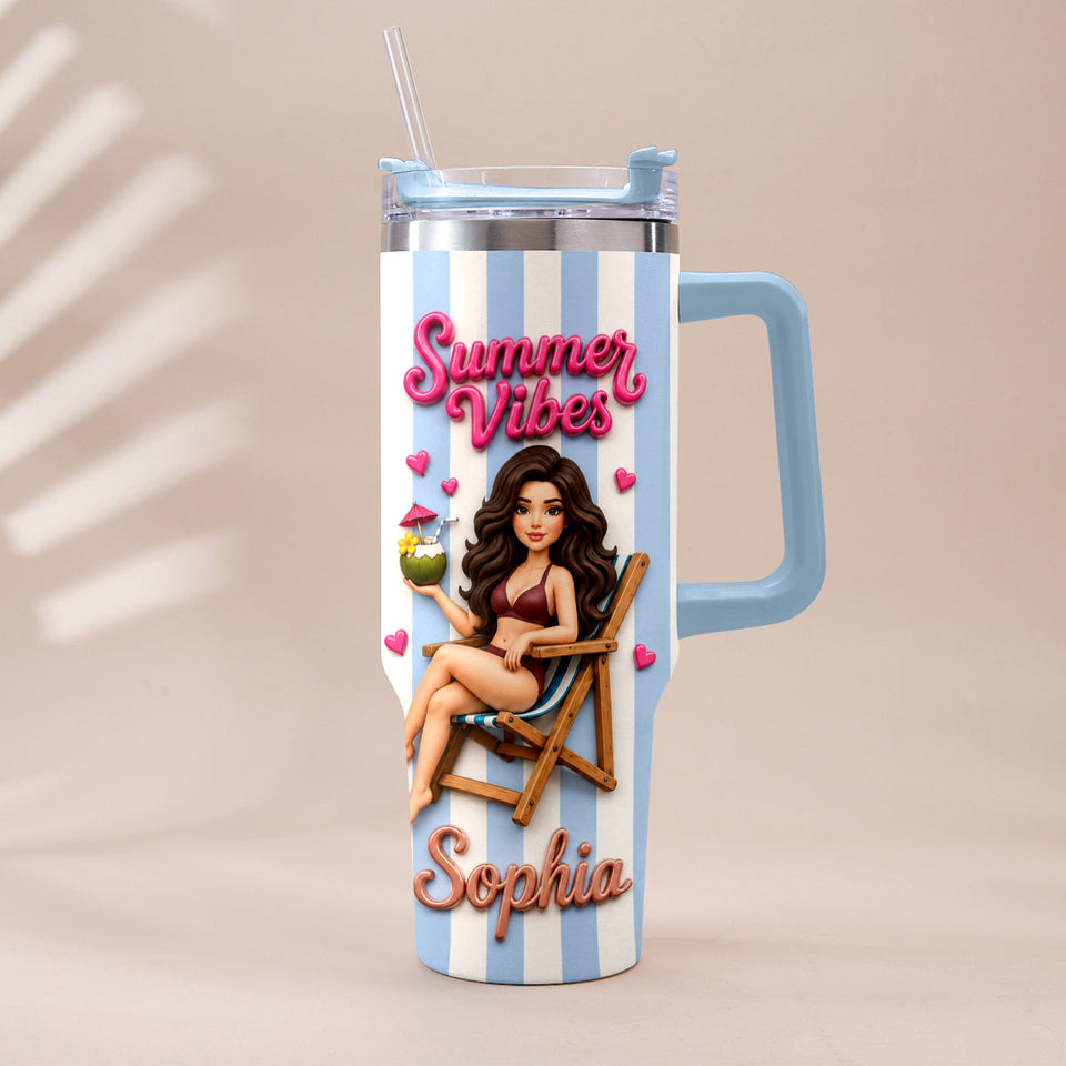 Beach Lovin' Girl - Personalized Sea Lover Tumbler With Plush Charm