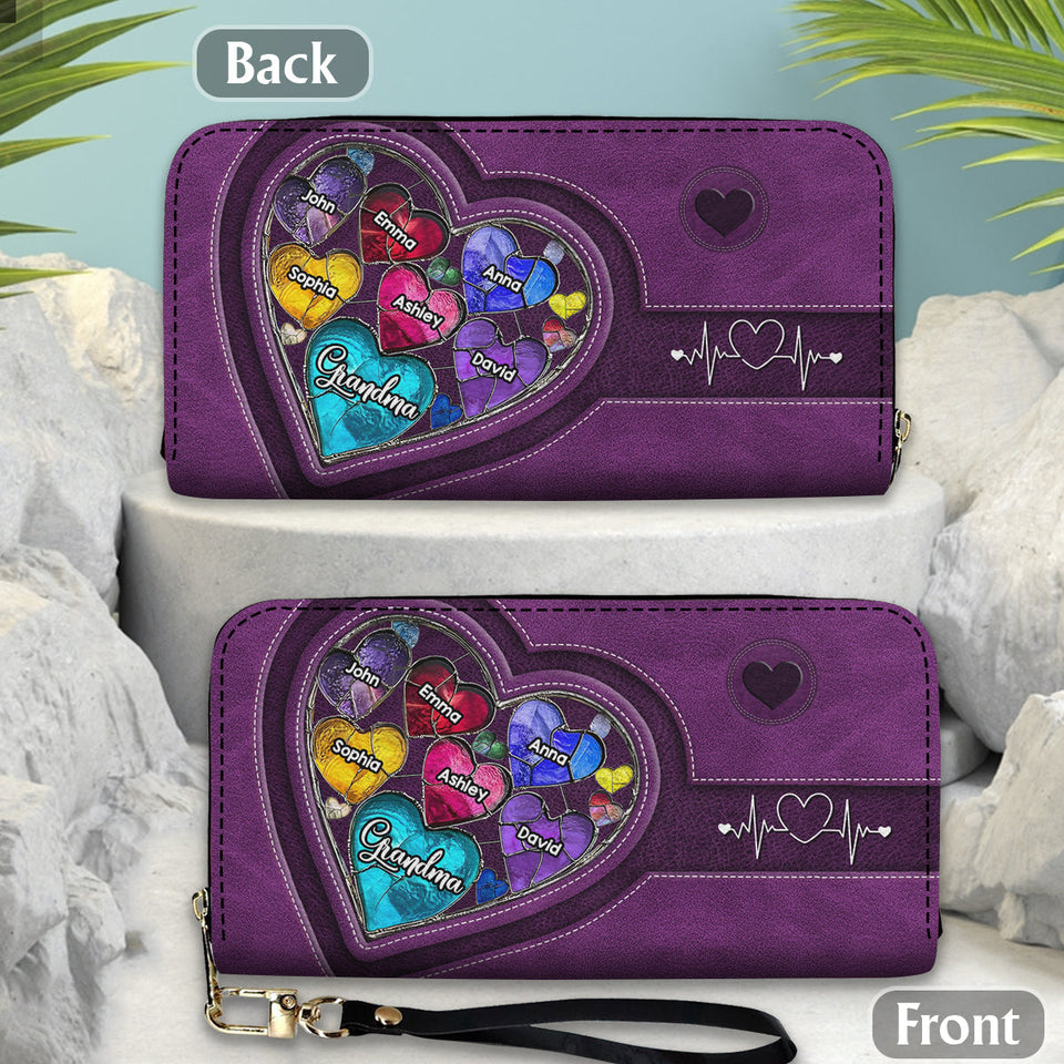 Grandma's Mom's Sweethearts - Personalized Grandma Leather Long Wallet