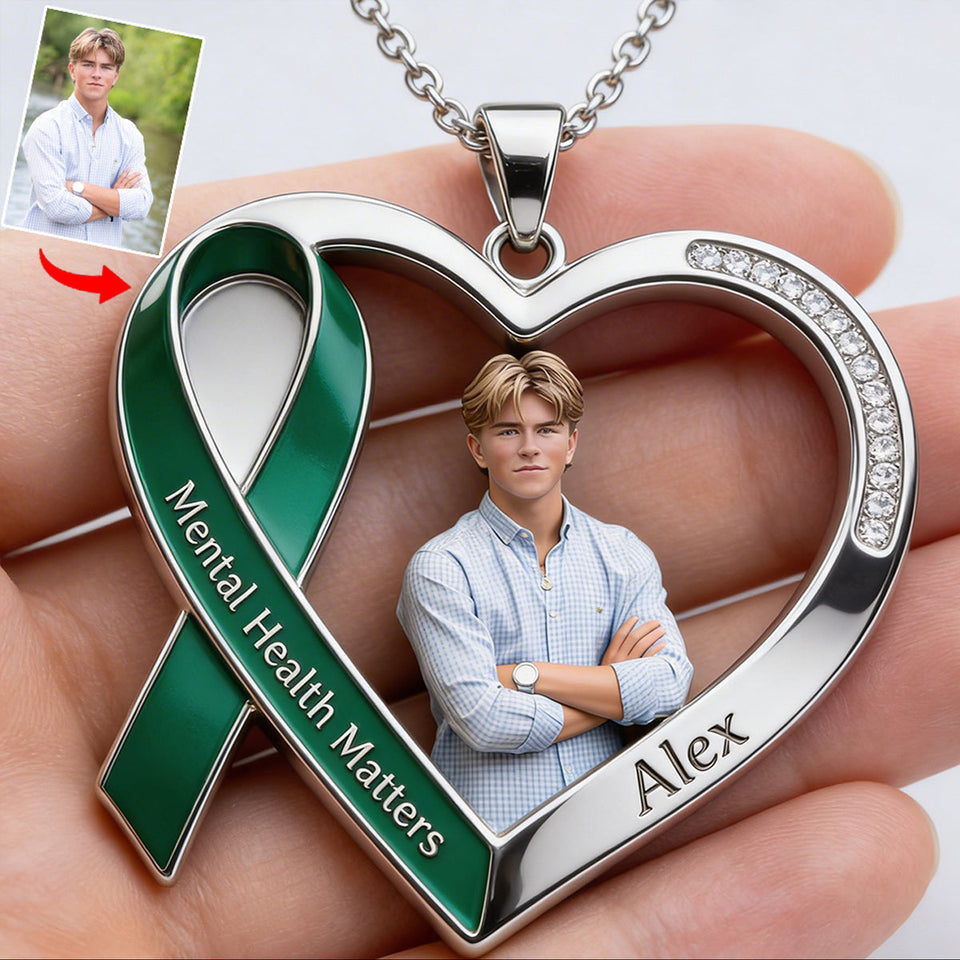 Custom Any Photo - Mental Health Matters - Personalized Mental Health Awareness Shaped Metal Pendant Necklace