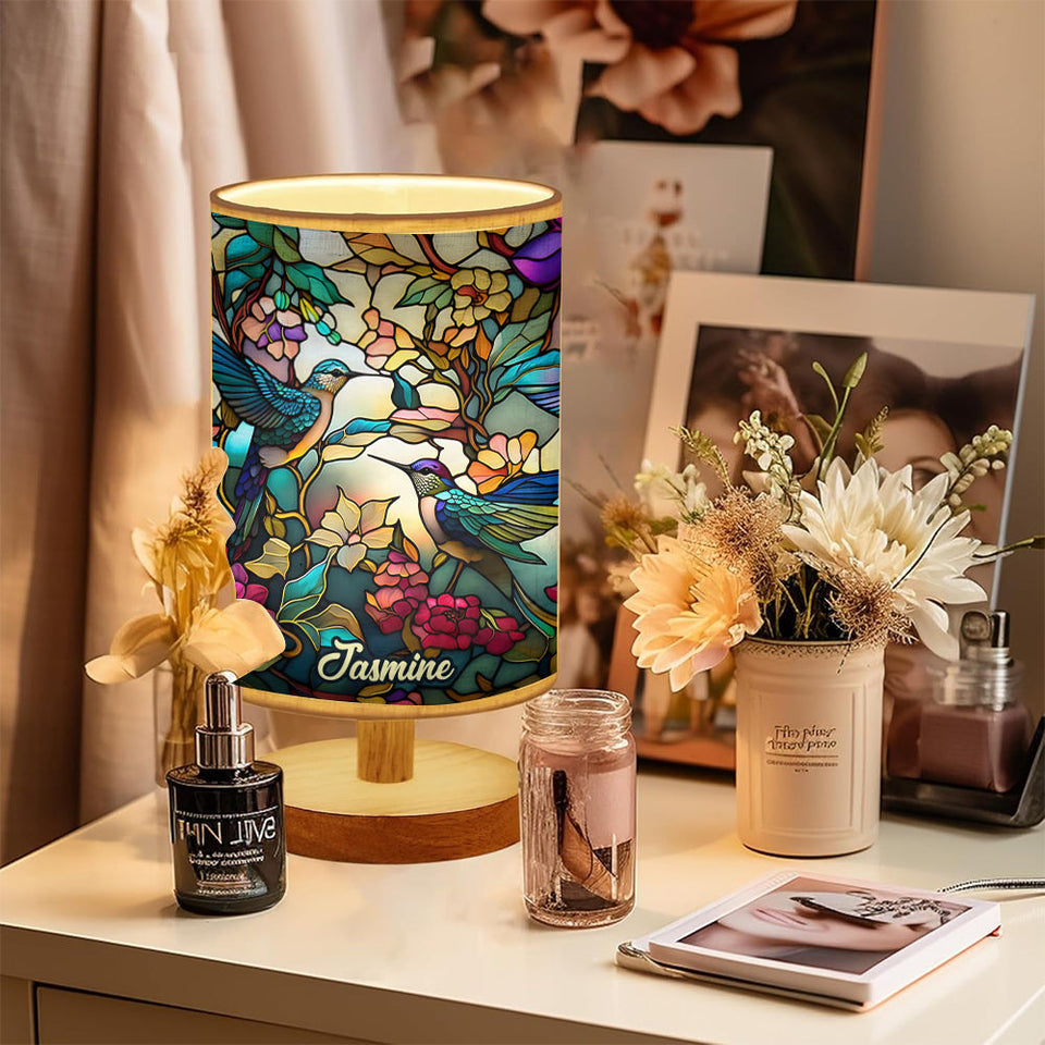 Stunning Hummingbird - Personalized Tableside Lamp With Wood Base