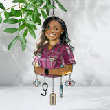 Gift For Nurse - Custom Any Photo - Personalized Nurse Window Hanging Suncatcher With Charms