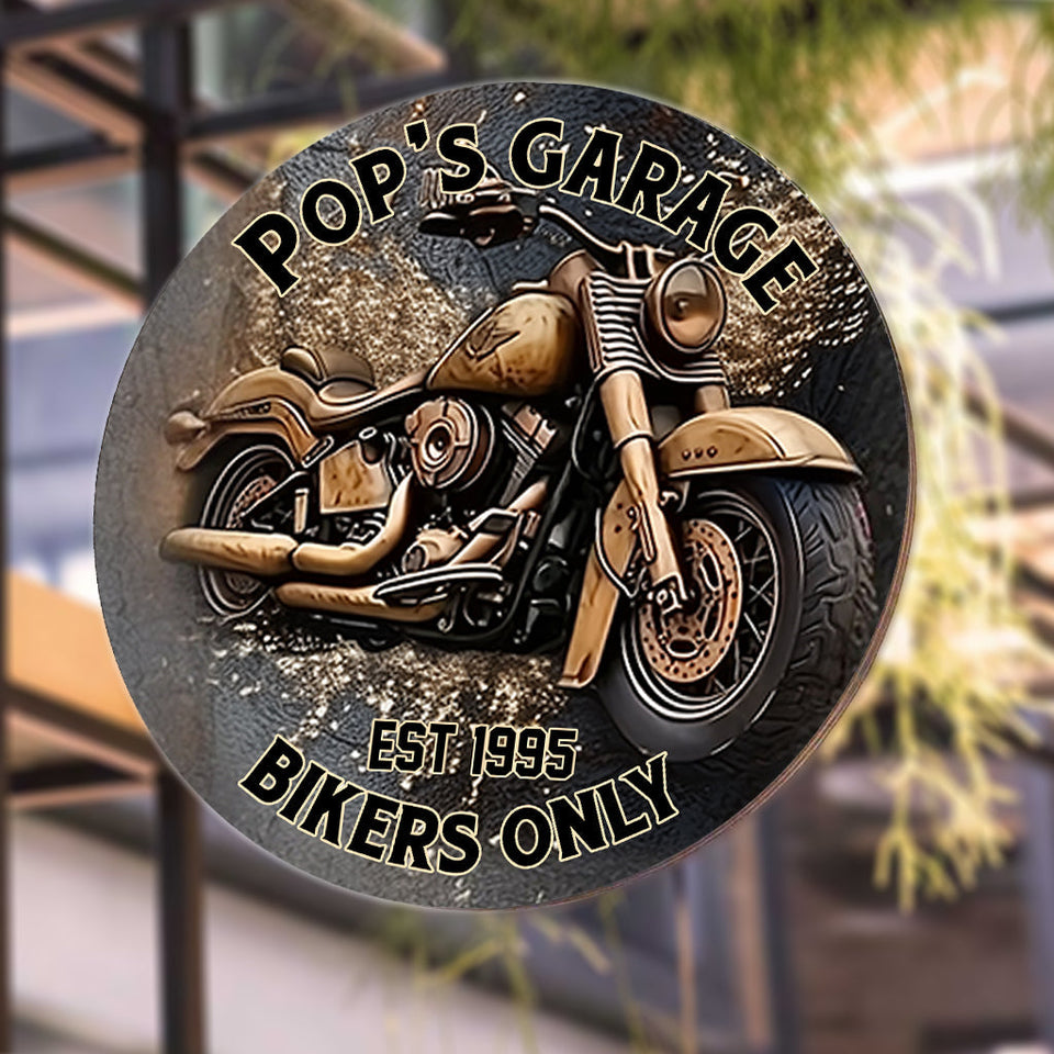 Biker Only Motorcycle Garage - Personalized Biker Round Metal Sign