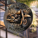 Biker Only Motorcycle Garage - Personalized Biker Round Metal Sign