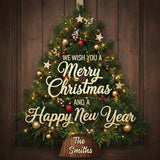 Christmas Tree Wreath Decoration - Personalized Family Custom Shaped Wood Sign