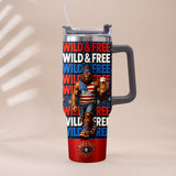 4th of July, Bigfoot Independence Day - Personalized Bigfoot Tumbler With Handle