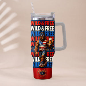4th of July, Bigfoot Independence Day - Personalized Bigfoot Tumbler With Handle