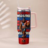 4th of July, Bigfoot Independence Day - Personalized Bigfoot Tumbler With Handle
