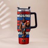 4th of July, Bigfoot Independence Day - Personalized Bigfoot Tumbler With Handle