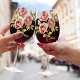 Rose Stained Glass Style Gift For Mother/ Mom/... - Personalized Mother Wine Glass With Long Stem