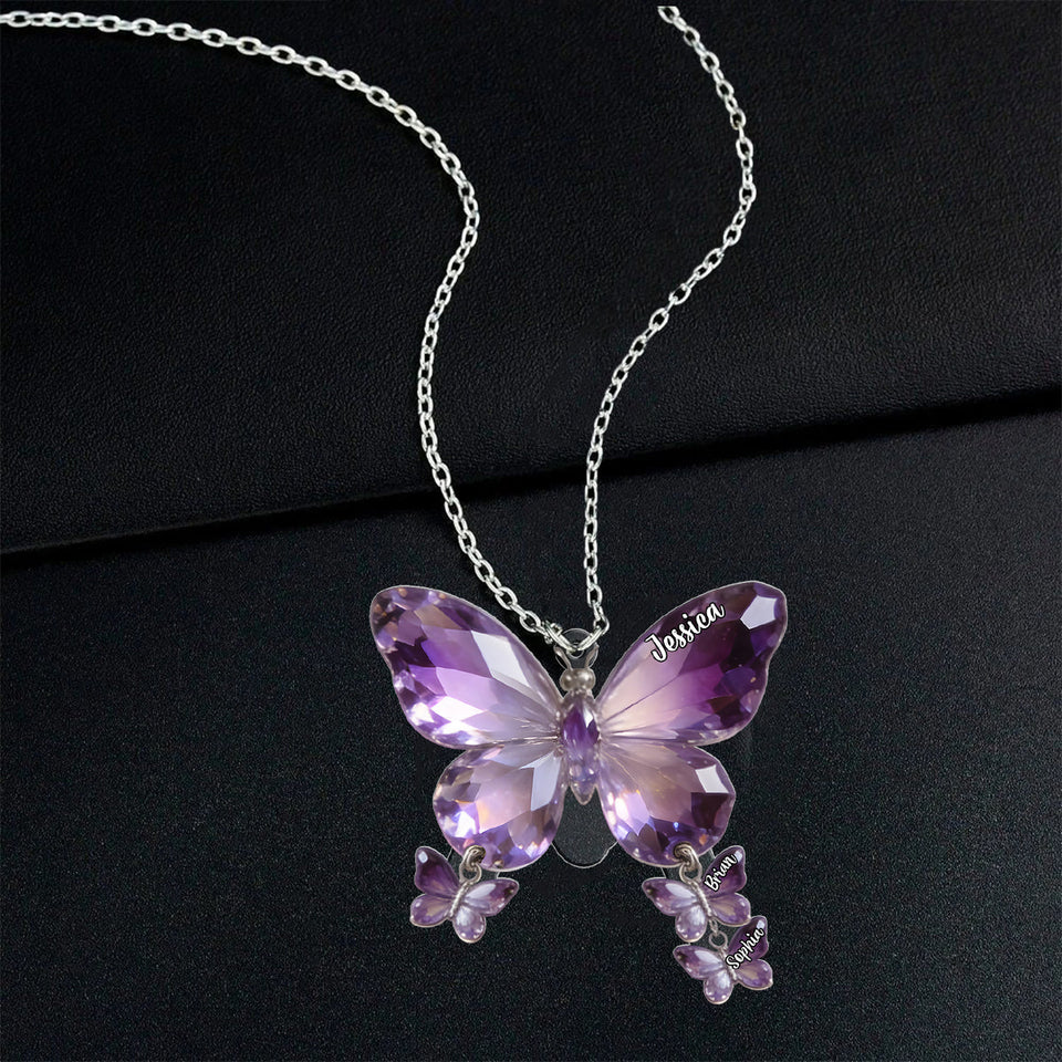 Butterfly Mom - Personalized Mother Shaped Metal Pendant Necklace