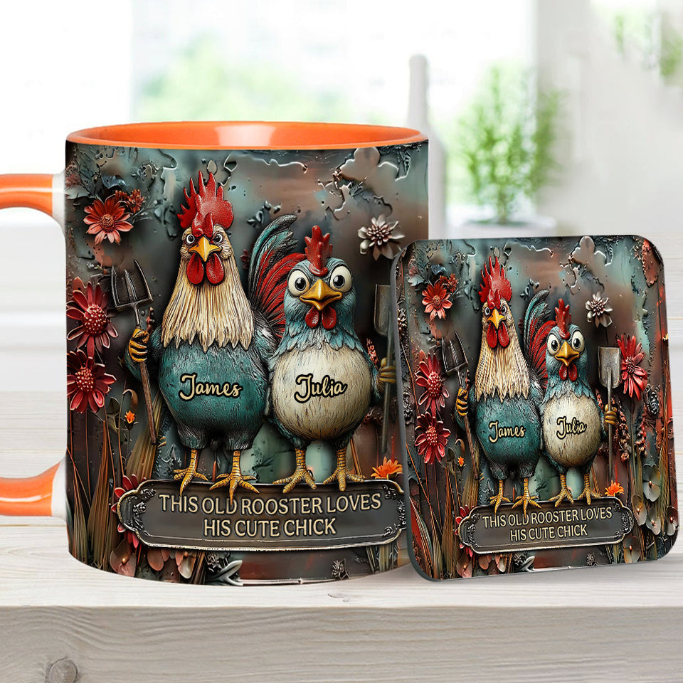 This Old Rooster Loves His Cute Chick - Personalized Chicken Accent Mug