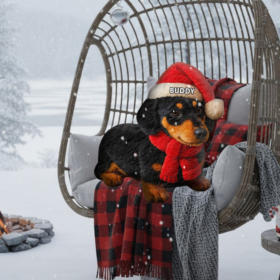 Pet Christmas - Personalized Dachshund Dog Faux Fur Shaped Pillow