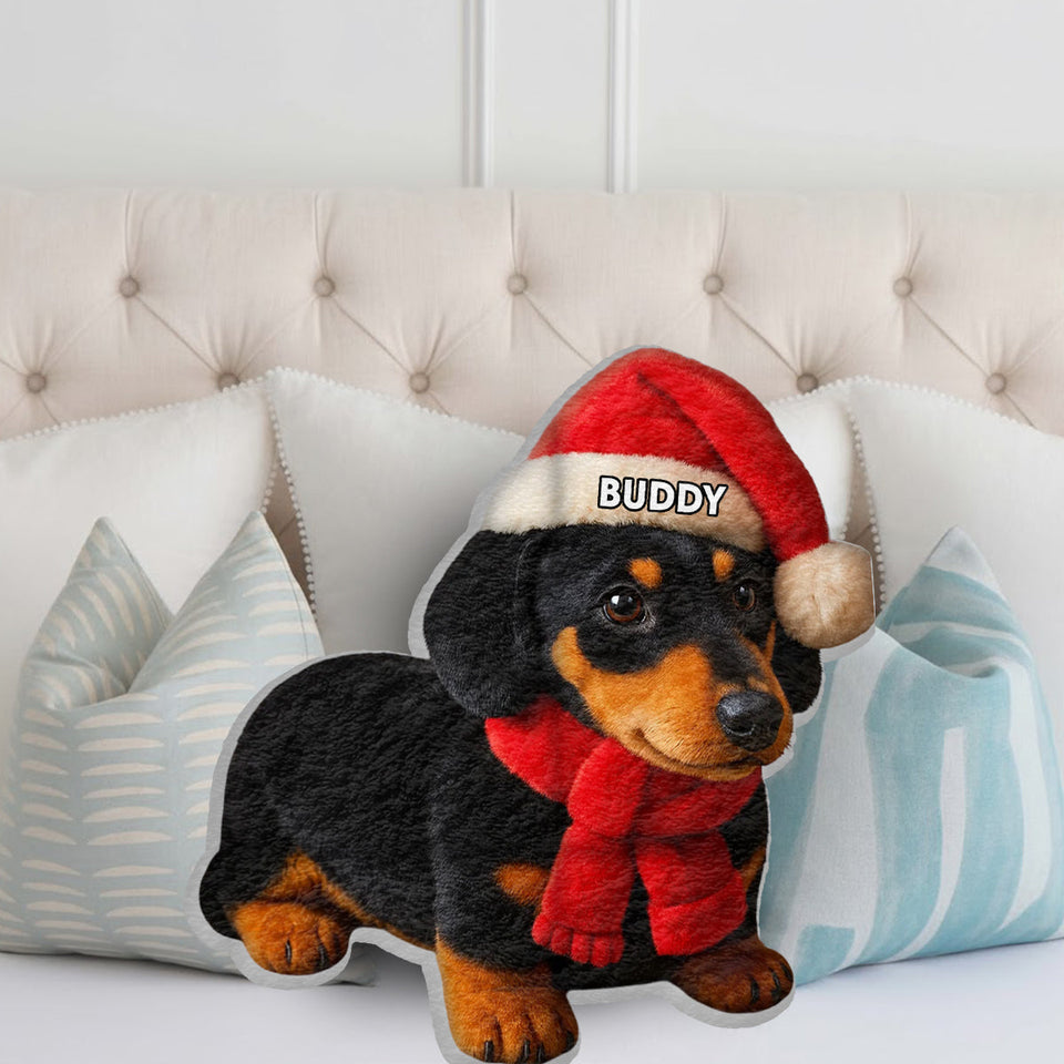 Pet Christmas - Personalized Dachshund Dog Faux Fur Shaped Pillow