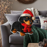 Pet Christmas - Personalized Dachshund Dog Faux Fur Shaped Pillow