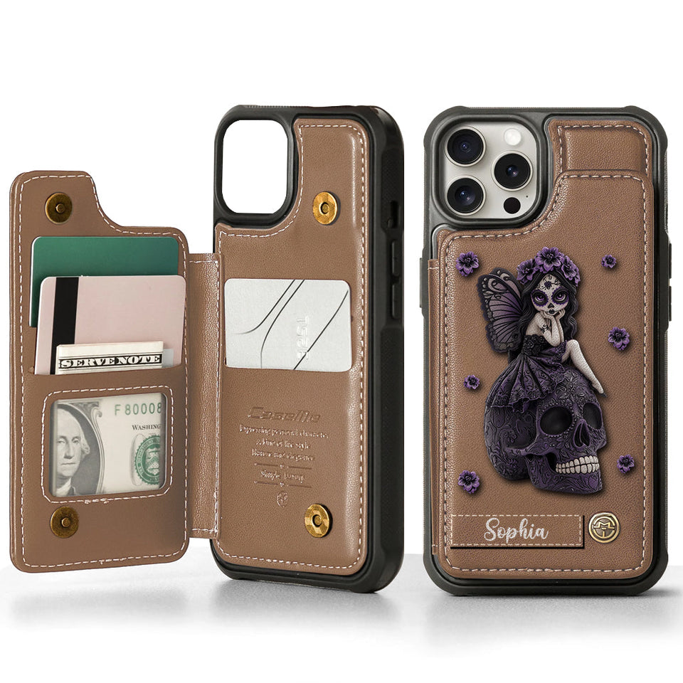 Beautiful Gothic Fairy Girl - Personalized Skull Wallet Phone Case
