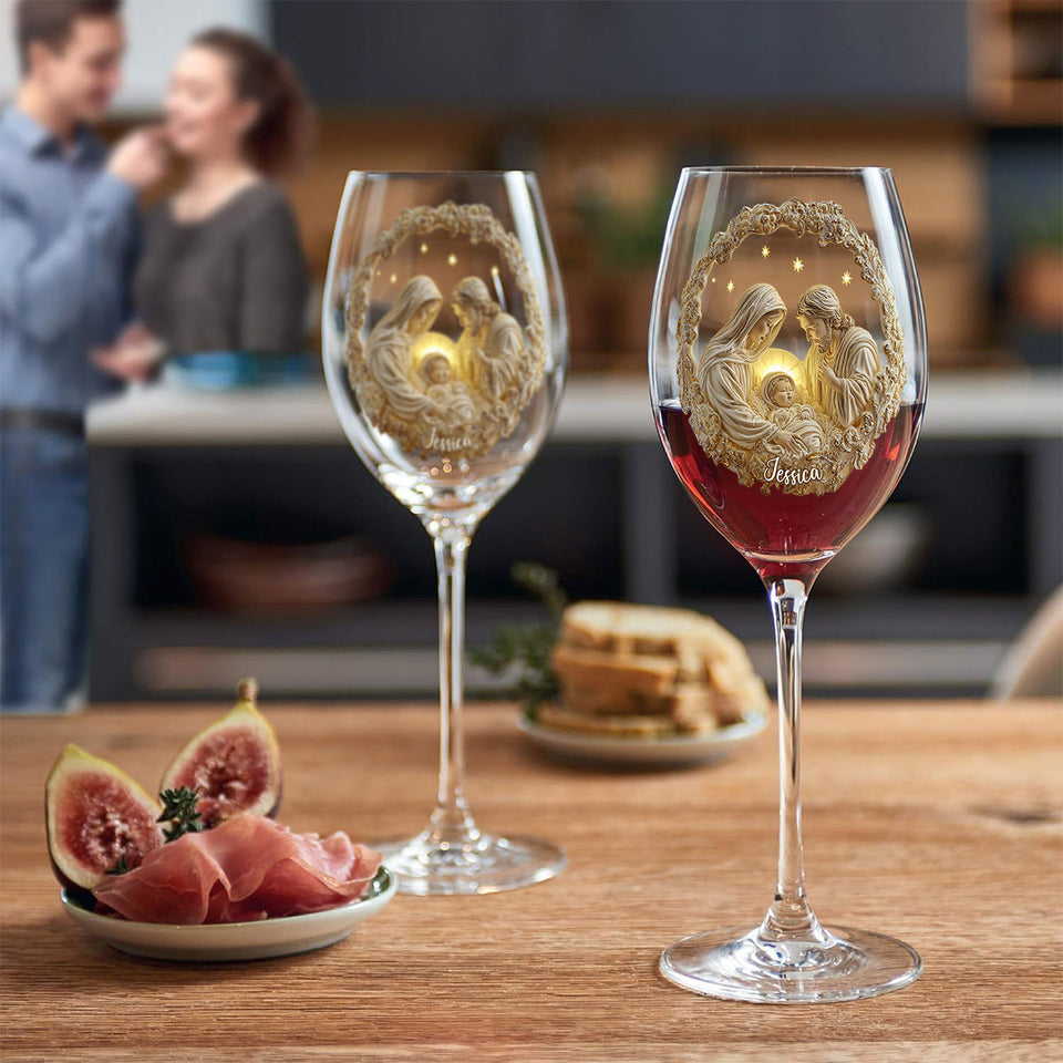 Nativity Scene - Personalized Christian Wine Glass With Long Stem