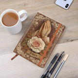 Praying Hands With Roses - Personalized Christian Leather Journal