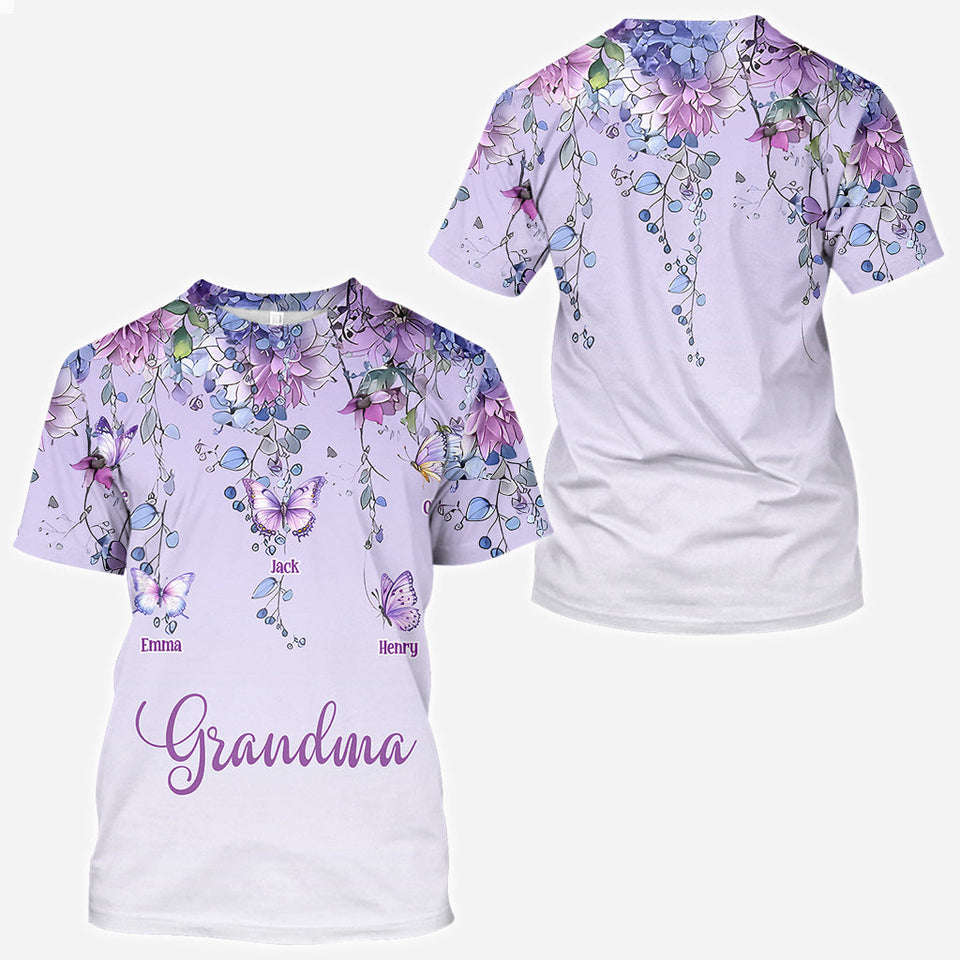 Grandma And Children Butterfly - Personalized Grandma All Over Shirt