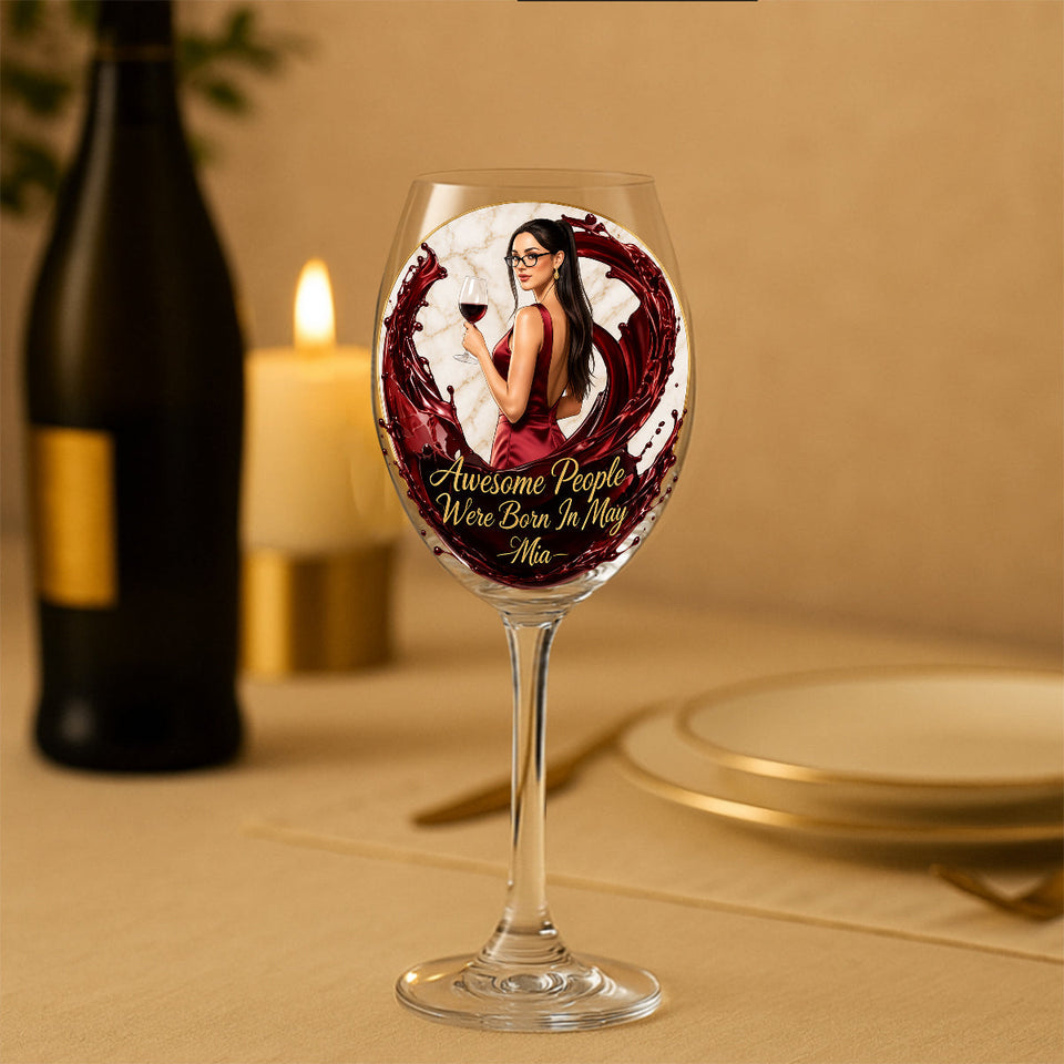 Awesome People Were Born In - Personalized Wine Wine Glass With Long Stem