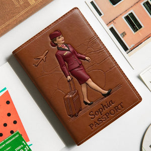 Passport Cover & Luggage Tag For Fly Attendant - Personalized Flight Attendant Passport Holder & Luggage Tag Set