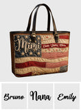 Patriotic Patchwork American Flag - Personalized Grandma Leather Bag