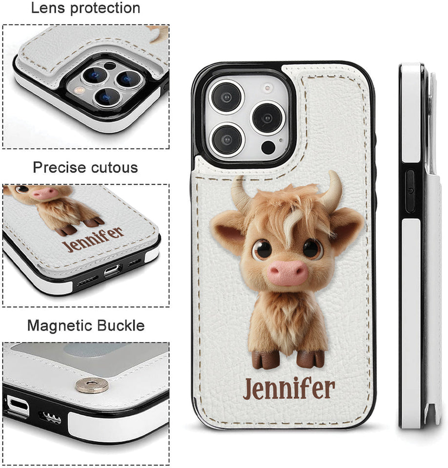 Cute Highland Cow - Personalized Highland Cow Foldable Wallet Phone Case