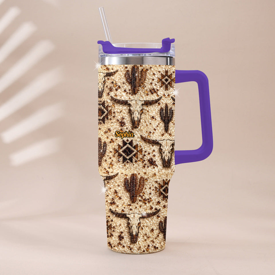Western Pattern - Personalized Western Outfit Rhinestone Tumbler With Plush Charm