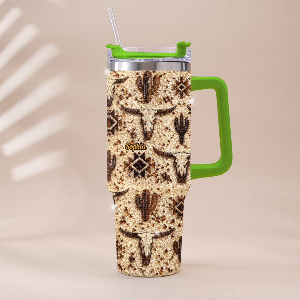 Western Pattern - Personalized Western Outfit Rhinestone Tumbler With Plush Charm