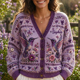 Purple Humming Bird - Personalized Hummingbird Cardigan Sweater