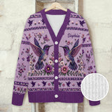 Purple Humming Bird - Personalized Hummingbird Cardigan Sweater