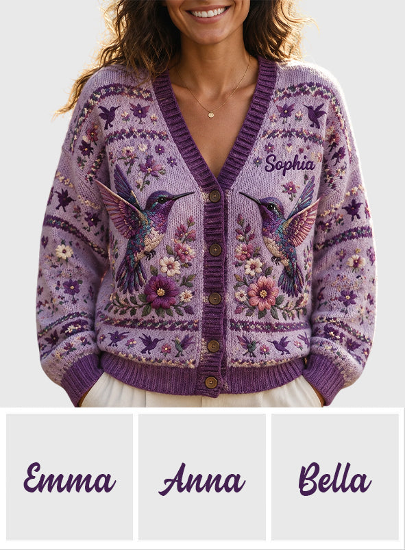 Purple Humming Bird - Personalized Hummingbird Cardigan Sweater