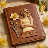 Custom Any Photo Birthmonth Flower - Personalized Self Love Leather Journal