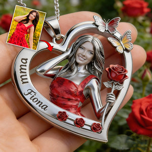 Custom Any Photo Birthmonth Flower - Personalized Self Love Shaped Metal Pendant Necklace