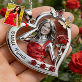 Custom Any Photo Birthmonth Flower - Personalized Self Love Shaped Metal Pendant Necklace