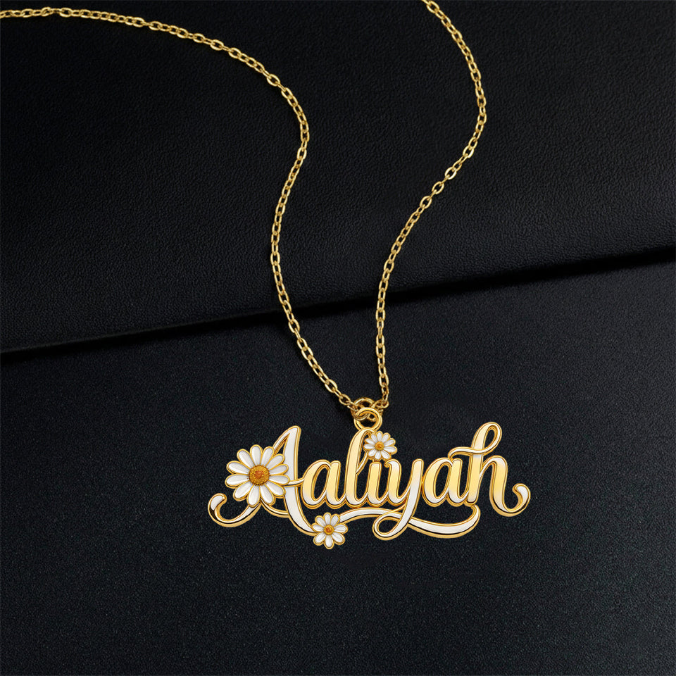 Custom Birth Flower - Personalized Self Love Shaped Metal Pendant Necklace