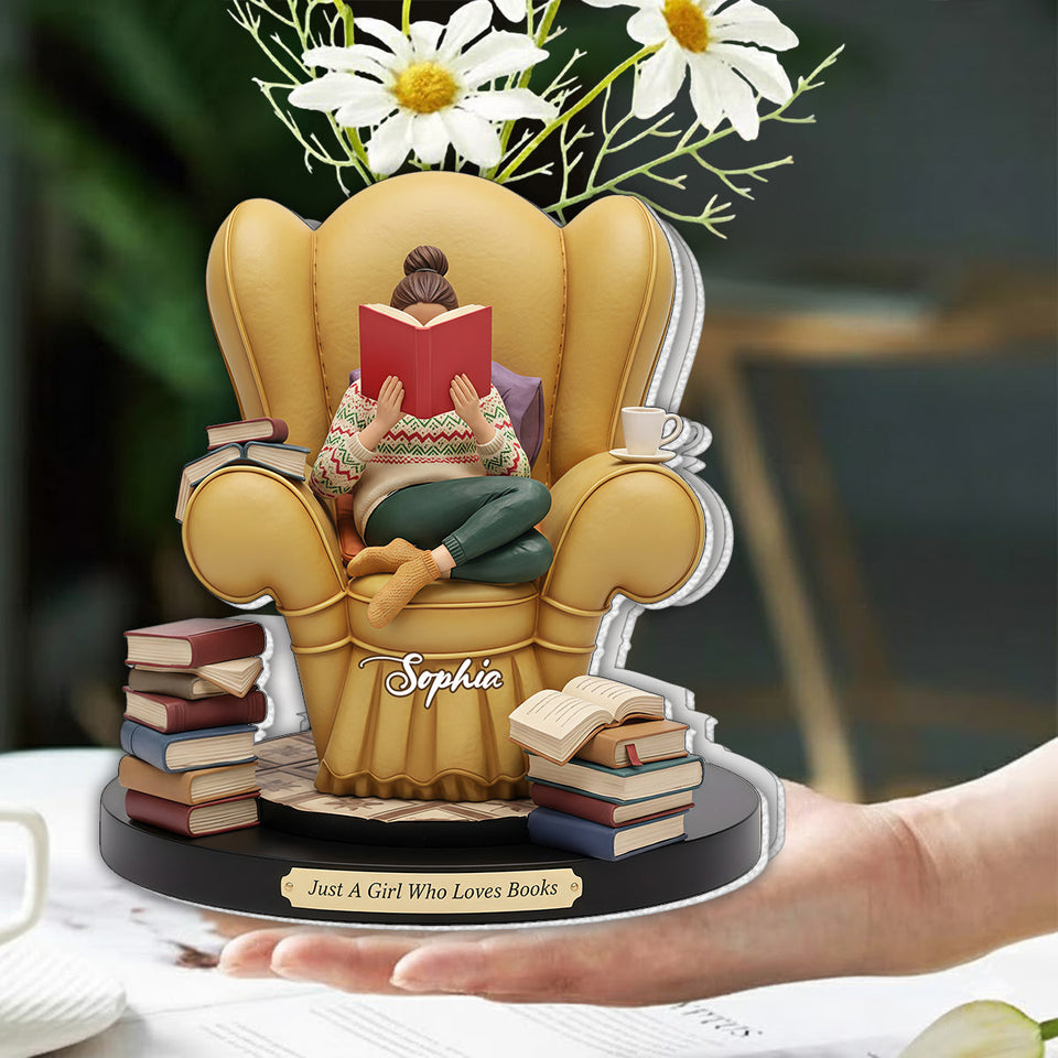 Just A Girl Who Loves Books - Personalized Book Custom Shape Acrylic Flower Vase