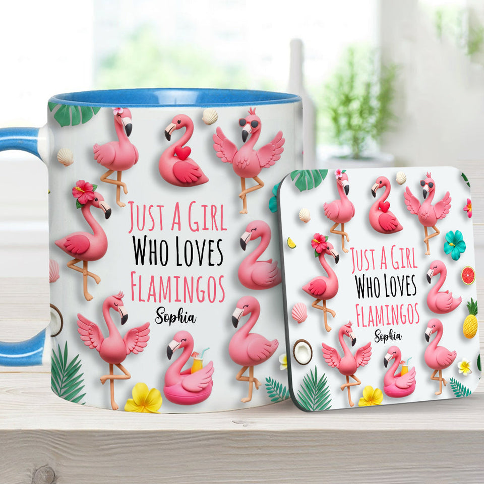 Just A Girls Who Love Famingos - Personalized Flamingo Accent Mug