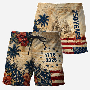 250 Years Vintage US Independence Day Aloha Shirt & Pants Set - Personalized Independence Day/ 4th of July Hawaiian Shirt & Men Shorts